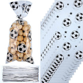 100 Pcs Soccer Treat Bags Gift Bags, Soccer Party Favors Bag Heat Sealable Treat Candy Bags Soccer Cellophane Bag with 100 Pcs Silver Twist Ties (Clear)